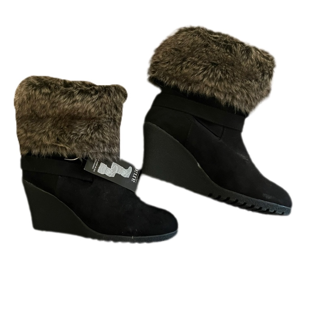 NWT A.N.A. Fur Trimmed Wedge Boot 8 - Picture 5 of 10